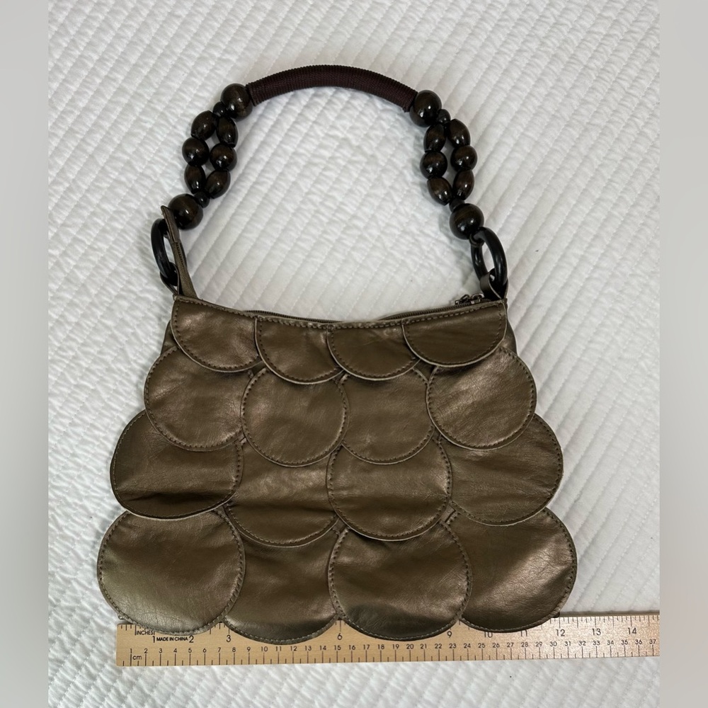 Vintage Elegant Circle Flap Wooden Beaded Handle Shoulder Handbag - Picture 11 of 13